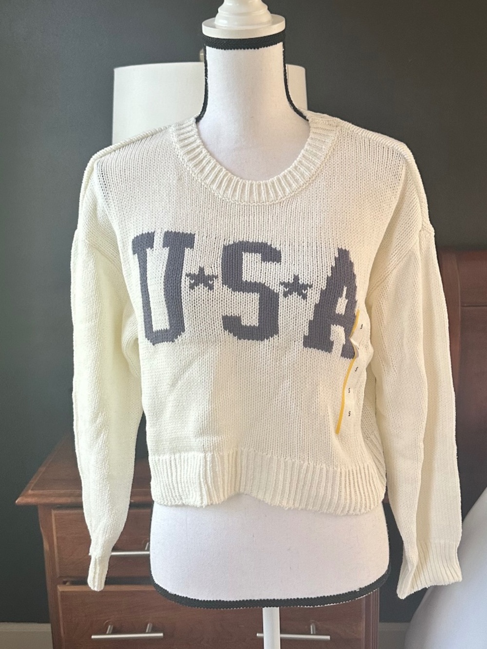NWT White Cropped USA Sweater - SIze s
